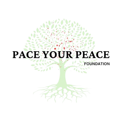 tree with red dots of blood and the words Pace Your Peace Foundation